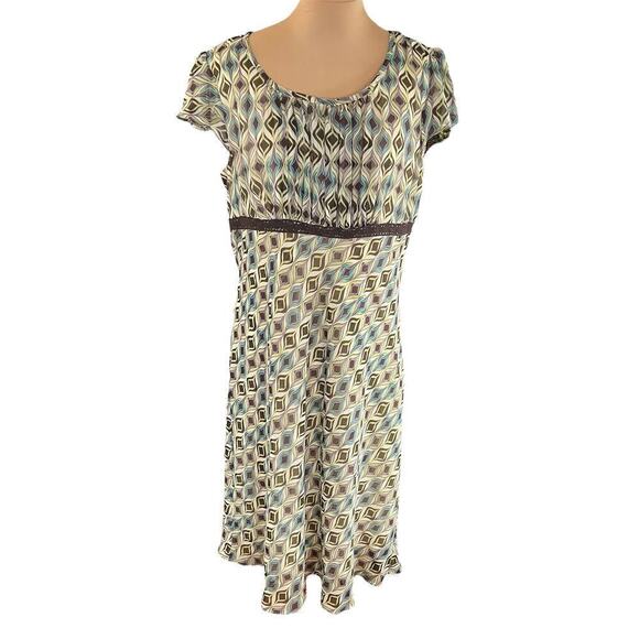 Dorby Vintage SZ 14 Y2K Babydoll Dress Retro Mod 60s Inspired Print Lace Flutter - Picture 1 of 8